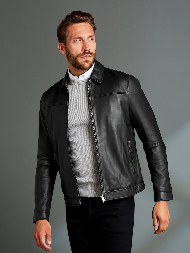 Men's Premium Genuine Leather Jacket – Classic Biker Motorcycle Zip-Up Coat | Soft & Durable