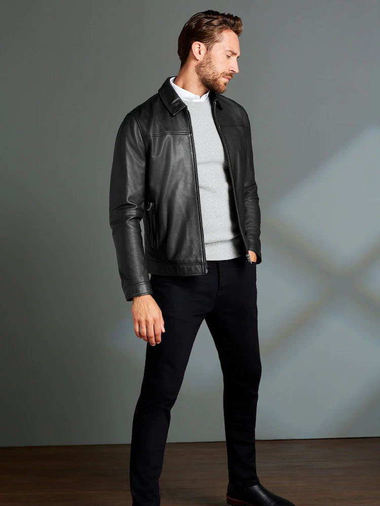 Men's Premium Genuine Leather Jacket – Classic Biker Motorcycle Zip-Up Coat | Soft & Durable