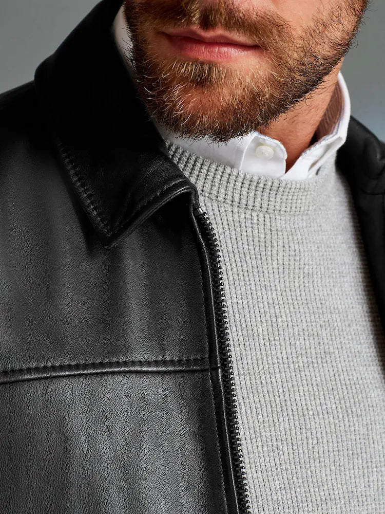 Men's Premium Genuine Leather Jacket – Classic Biker Motorcycle Zip-Up Coat | Soft & Durable